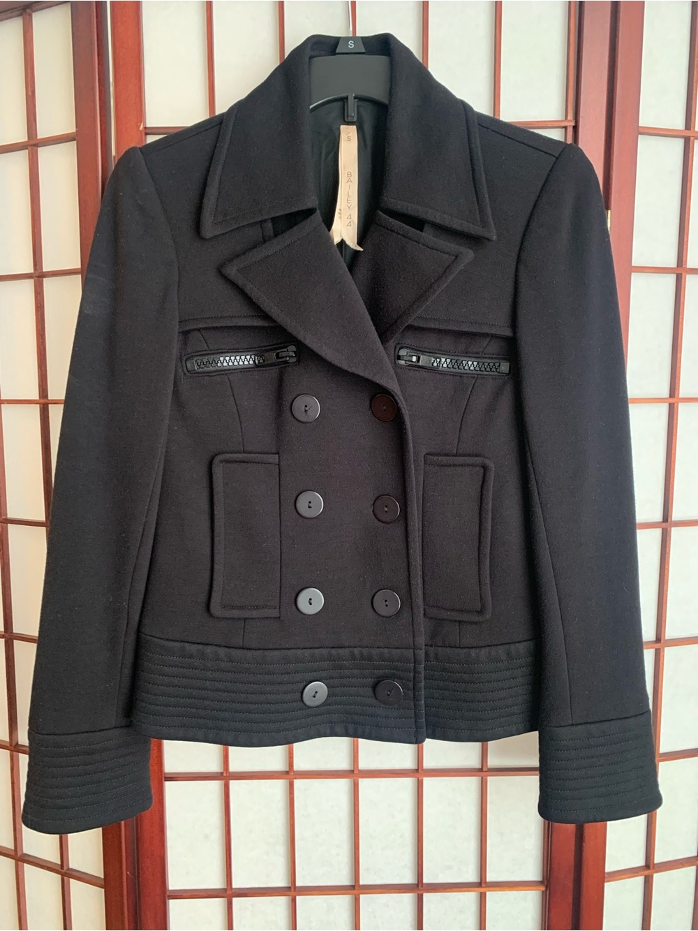 VGUC Bailey 44 Black Double-Breasted Pea Coat in Womens Size S.